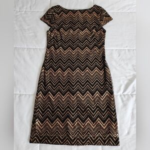 Jessica Howard Black and Gold Zigzag Midi Dress